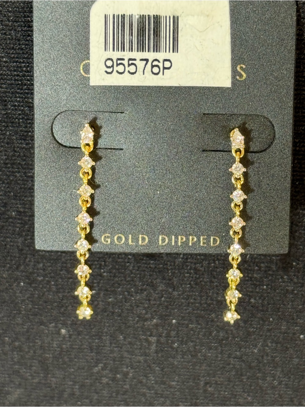 NWT Gold Dipped Geometric Square CZ Linear Drop Post Earrings